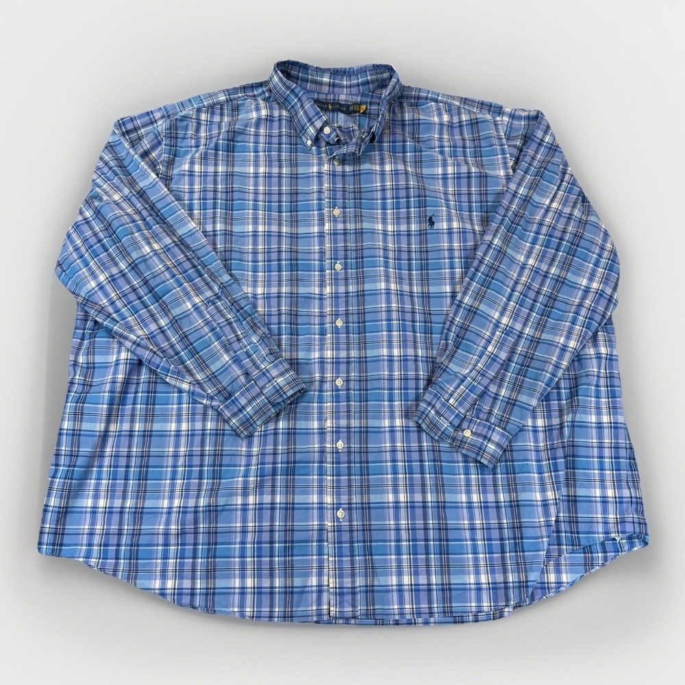 Polo Ralph Lauren Men's Size 4XL 4XB Blue Plaid Performance Button Up Shirt